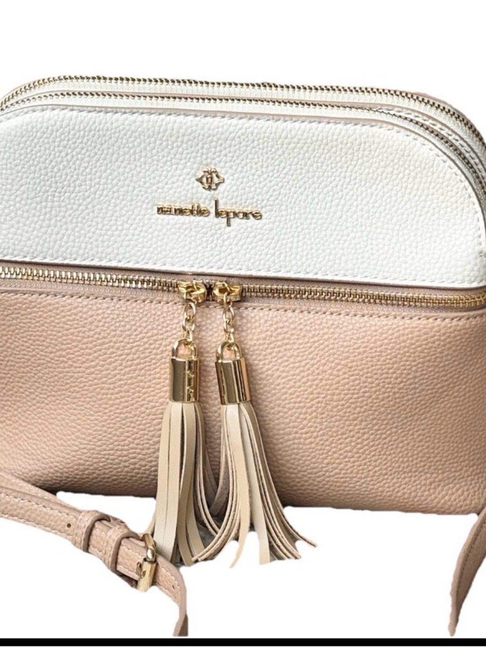 Nanette Lepore Triple Section Colorblock Crossbody EUC Beige & Ivory - Picture 3 of 12